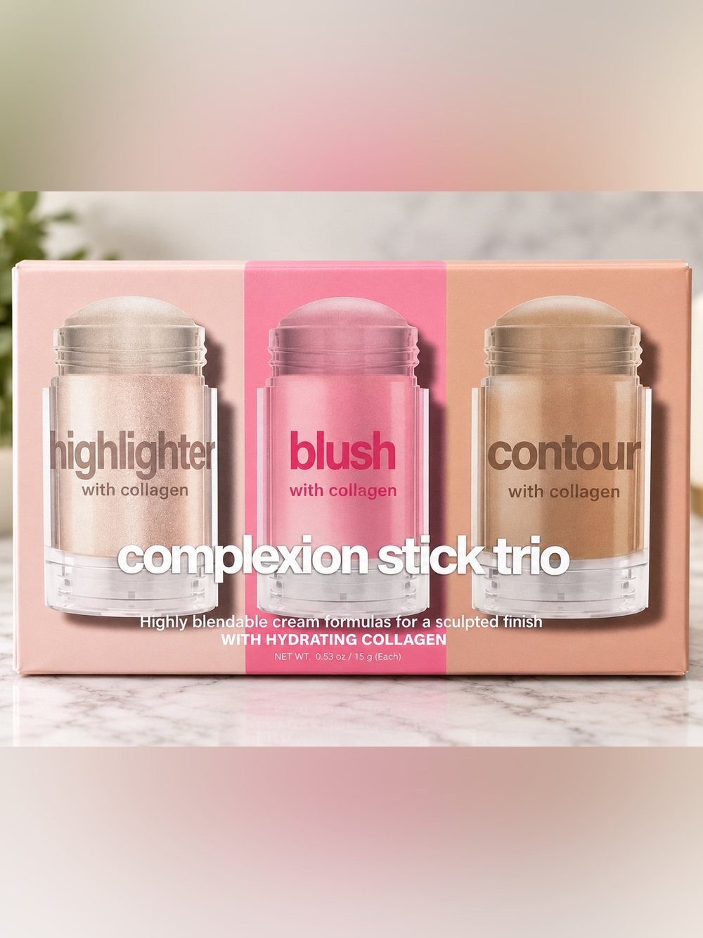 Complexion with Collagen Complexion Stick Trio Set: Highlighter, Blush, Contour